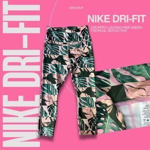 Nike Women’s Dri-FIT Cropped Leggings Tropical Pink Green Reflective M